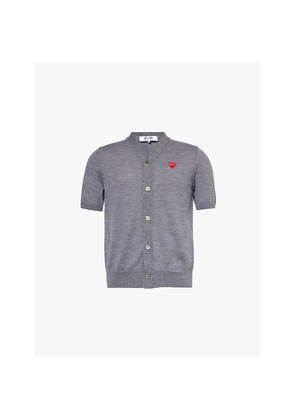Mens Comme Des Garcons Play Logo-Patch Short-Sleeve Wool Polo Shirt