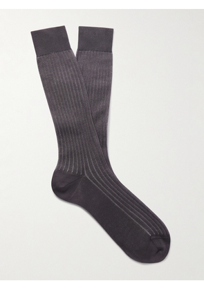 Mr P. - Ribbed Mercerised Cotton Socks - Men - Gray