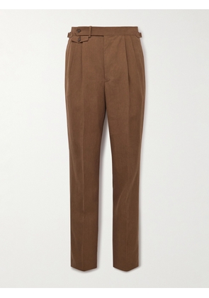Dunhill - Straight-Leg Pleated Linen Suit Trousers - Men - Brown - IT 46