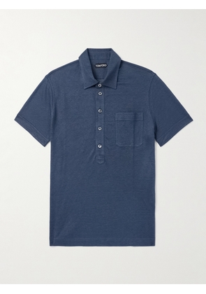 TOM FORD - Slim-Fit Silk and Linen-Blend Polo Shirt - Men - Blue - IT 48
