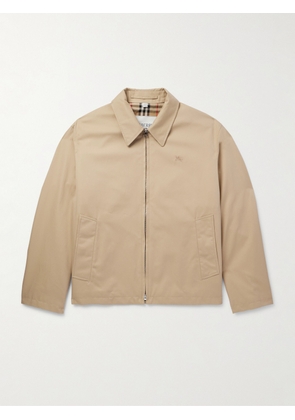 Burberry - Logo-Embroidered Cotton-Gabardine Harrington Jacket - Men - Neutrals - IT 46