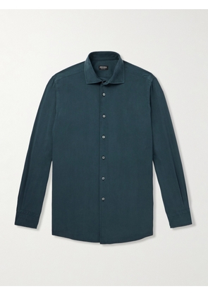 Zegna - Garment-Dyed Brushed-Silk Shirt - Men - Blue - S