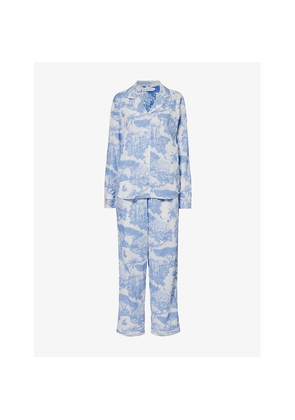 Womens Desmond And Dempsey Loxodonta Graphic-Print Cotton Pyjamas