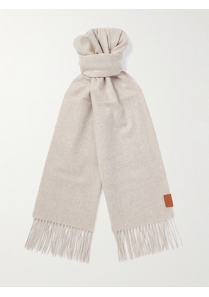 LOEWE - Logo-Appliquéd Fringed Cashmere Scarf - Men - Neutrals