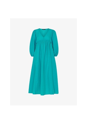Womens Whistles Gloria Puff-Sleeve Relaxed-Fit Linen and Cotton-Blend Midi Dress