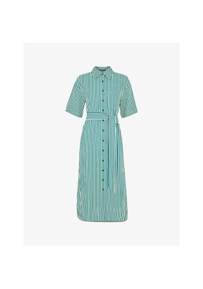 Womens Whistles Stripe-Print Belted-Waist Linen-Blend Midi Dress