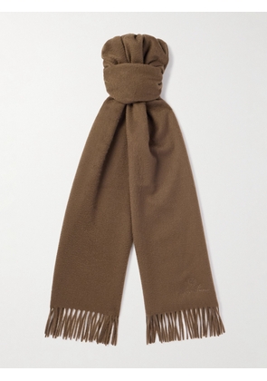 Loro Piana - Logo-Embroidered Fringed Cashmere Scarf - Men - Brown