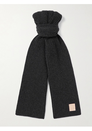 LOEWE - Logo-Appliquéd Ribbed Cashmere Scarf - Men - Black