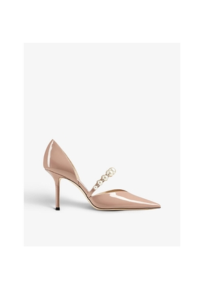 Womens Jimmy Choo Aurelie 85 Pearl-Embellished Patent-Leather Courts