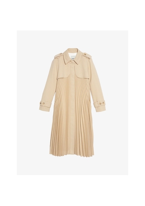 Womens Sandro Belted Satin-Crepe Coat