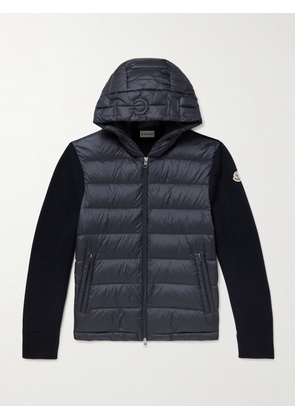 Moncler - Logo-Appliquéd Wool-Trimmed Quilted Shell Hooded Down Zip-Up Cardigan - Men - Blue - S