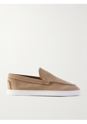 Christian Louboutin - Moonboat Logo-Embossed Nubuck Loafers - Men - Brown - EU 40