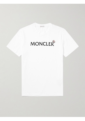 Moncler - Logo-Flocked Appliquéd Cotton-Jersey T-Shirt - Men - White - S