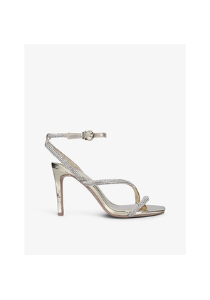 Womens Carvela Paparazzi Crystal-Embellished Metallic Faux-Leather Heeled Sandals