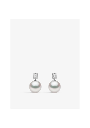 Womens Yoko London Starlight 18ct White-Gold, South Sea-Pearl, Baguette-Cut 0.30ct Diamond Stud Earrings