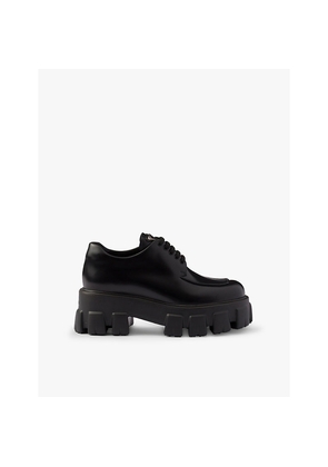 Womens Prada Monolith Brushed Leather Lace-Up Shoes