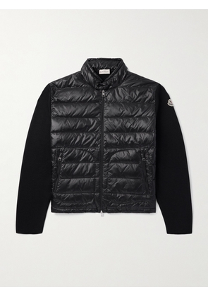 Moncler - Slim-Fit Logo-Appliquéd Quilted Nylon-Panelled Wool Down Cardigan - Men - Black - S
