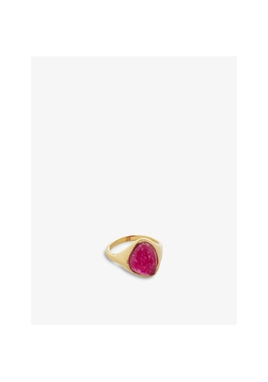 Womens Monica Vinader Rio Recycled 18ct Yellow Gold-Plated Vermeil Sterling-Silver and Pink Quartz Signet Ring