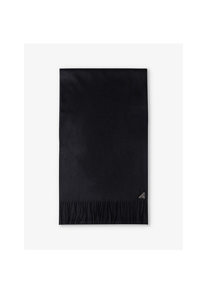 Mens Prada Logo-Plaque Fringed-Trim Silk and Cashmere-Blend Scarf