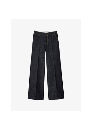 Mens Sandro Contrast-Stitch Flared-Leg Denim Jeans