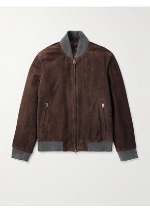 Brioni - Wool-Trimmed Suede Bomber Jacket - Men - Brown - IT 46