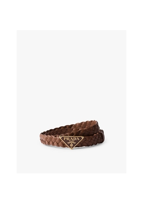 Womens Prada Branded-Buckle Braided Leather Belt