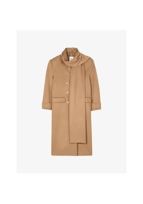 Womens Sandro Integrated-Scarf Relaxed-Fit Wool Coat