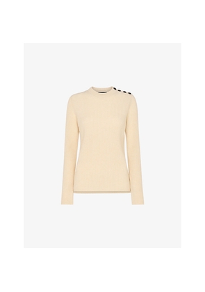Womens Whistles Buttoned-Shoulder Longline Ribbed Wool Jumper
