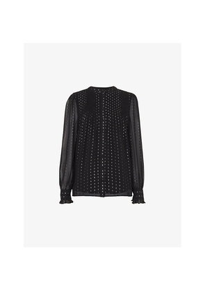 Womens Whistles Metallic-Stripe Long-Sleeve Woven Shirt