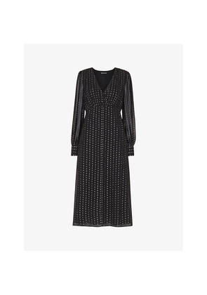 Womens Whistles Metallic-Stripe Long-Sleeve Woven Midi Dress