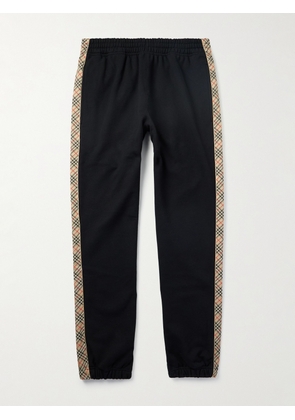 Burberry - Tapered Logo-Embroidered Checked Cotton-Jersey Sweatpants - Men - Black - XS