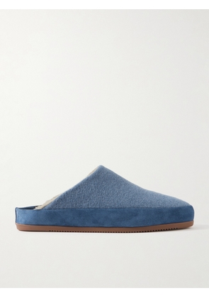 Mulo - Suede-Trimmed Shearling-Lined Wool Slippers - Men - Blue - UK 7