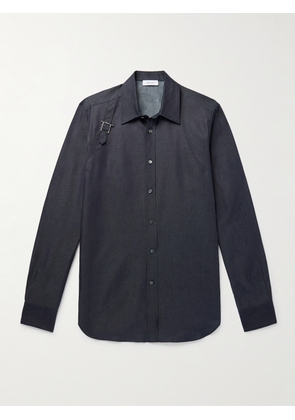 McQueen - Buckle-Detailed Cotton and Lyocell-Blend Shirt - Men - Blue - UK/US 16