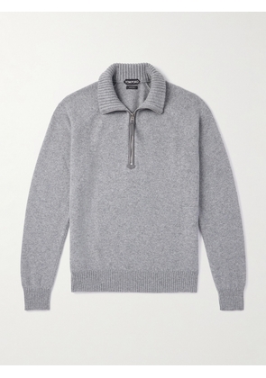 TOM FORD - Leather-Trimmed Wool and Cashmere-Blend Half-Zip Rollneck Sweater - Men - Gray - IT 46