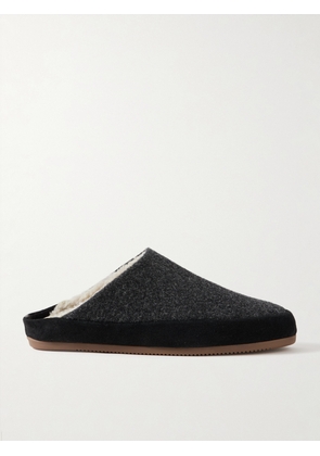 Mulo - Suede-Trimmed Shearling-Lined Wool Slippers - Men - Gray - UK 7