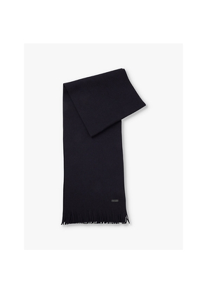 Mens Boss Raschel-Knit Logo-Embroidered Wool Scarf