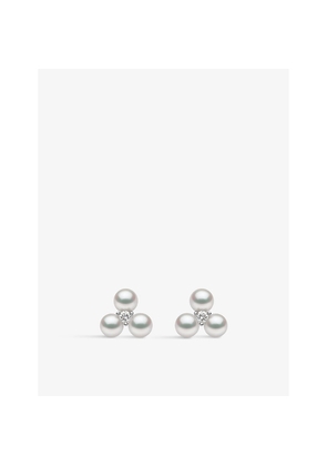 Womens Yoko London Trend 18ct White-Gold, Freshwater-Pearl and 0.037ct Diamond Stud Earrings
