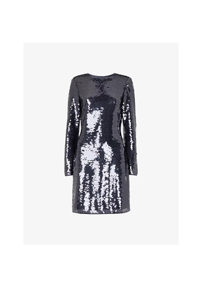 Womens Whistles Round-Neck Long-Sleeve Sequin Mini Dress