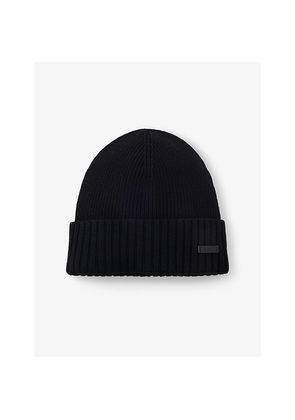Boss Ribbed Brand-Patch Wool Knitted Beanie Hat