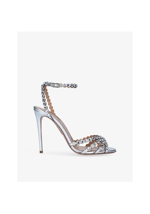 Womens Aquazzura Tequila 105 Crystal-Embellished Leather Heeled Sandals