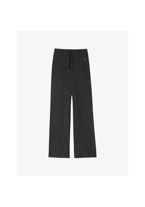 Womens Sandro Drawstring-Waistband Rhinestone-Embellishment Straight-Leg Mid-Rise Knitted Trousers