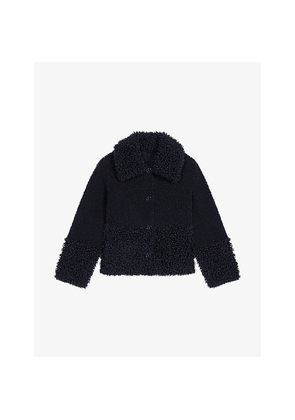 Womens Maje Collar Long-Sleeve Regular-Fit Faux-Shearling Jacket