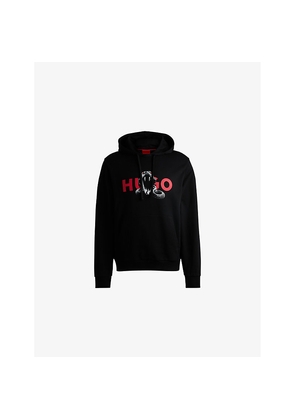 Mens Hugo Branded-Print Kangaroo-Pocket Cotton-Jersey Hoody