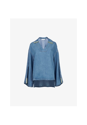 Womens Leem V-Neck Long-Sleeve Denim Top