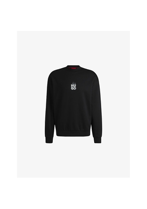 Mens Hugo Branded-Print Crewneck Cotton-Jersey Sweatshirt