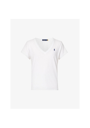 Womens Polo Ralph Lauren Logo-Embroidered V-Neck Cotton-Jersey T-Shirt