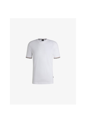 Mens Boss Striped-Trim Regular-Fit Cotton-Jersey T-Shirt