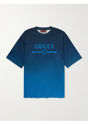 Gucci - Ombré Logo-Print Cotton-Jersey T-Shirt - Men - Blue - S