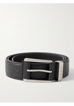 Gucci - 3cm Logo-Debossed Full-Grain Leather Belt - Men - Black - EU 85