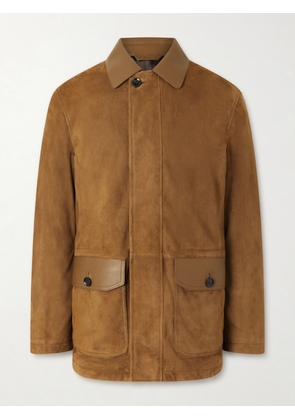 Brioni - Leather-Trimmed Padded Suede Field Jacket - Men - Brown - IT 48